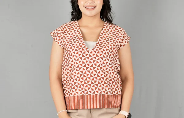 Blus Batik Wanita Tanpa Lengan Crop Orange